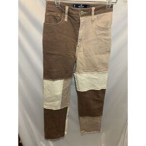 Women's 24x31 Hollister Brown Patchwork Jeans Y2K Ultra High Rise‎ Dad Jeans